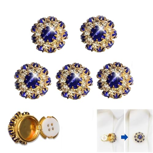 LXCJZY Rhinestone Button Covers,Garment Crystal Fancy Buttons,Detachable Shirt Clips,for Sewing Decoration Embellishments (5PcsRoyal Blue) von LXCJZY