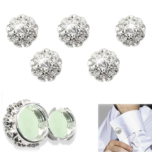 LXCJZY Rhinestone Button Covers,Garment Crystal Fancy Buttons,Detachable Shirt Clips,for Sewing Decoration Embellishments (5PcsSilver) von LXCJZY