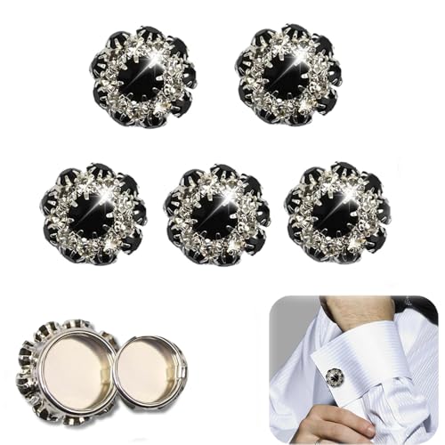 LXCJZY Rhinestone Button Covers,Garment Crystal Fancy Buttons,Detachable Shirt Clips,for Sewing Decoration Embellishments (5PcsSilver Black) von LXCJZY