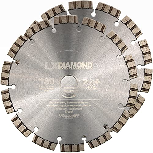 LXDIAMOND 2x Diamant-Trennscheibe Ø 180mm x 22,23mm PREMIUM Turbo Beton Stein Mauerwerk passend für Diamantfräse Schlitzfräse Mauernutfräse Mauerschlitzfräse Wandfräse Diamantscheibe 180mm von LXDIAMOND