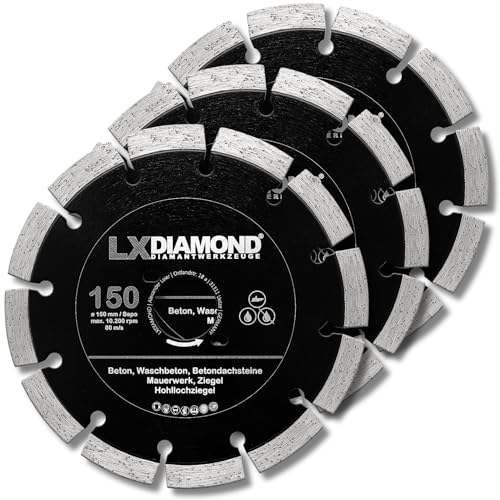 LXDIAMOND 3x Diamant-Trennscheibe 150mm - Diamantscheibe für Beton Mauerwerk Universal - Trennscheibe passend für Bepo FFS 150 151 Montagefräse Fensterfugenschneider 150 mm - in Profi Qualität von LXDIAMOND