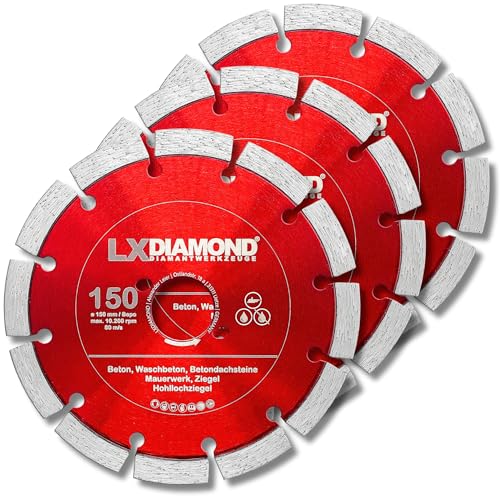 LXDIAMOND 3x Diamant-Trennscheibe 150mm - Diamantscheibe passend für Bepo FFS 150 151 Montagefräse Fensterfugenschneider - 150 mm Trennscheibe für Beton Mauerwerk Ziegel - in Premium Qualität von LXDIAMOND