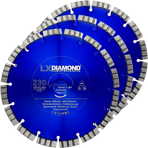 LXDIAMOND 3x Diamant-Trennscheibe 230mm - Sägeblatt für Beton Mauerwerk Stahlbeton - Trennscheibe passend für Bepo FFS 230 Montagefräse Fensterfugenschneider - Premium Diamantscheibe 230 mm von LXDIAMOND