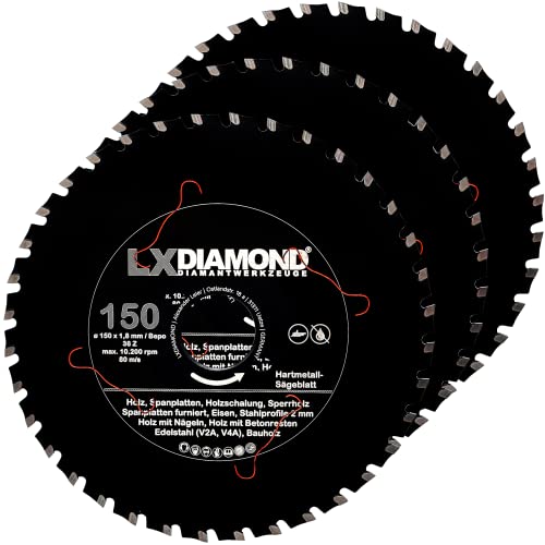 LXDIAMOND 3x Hartmetall Sägeblatt 150mm für Holz, Metall, Stahlprofile, Eisen - Trennscheibe passend für Bepo FFS 150 151 Fensterfräse Montagefräse Fensterfugenschneider 150 mm - in Premium Qualität von LXDIAMOND