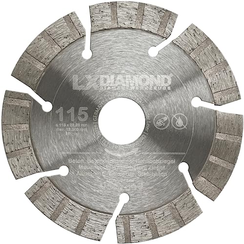 LXDIAMOND Diamant-Trennscheibe 115mm x 22,23mm - 13mm Turbo Segmente - passend für Beton Stahlbeton Waschbeton Granitborde - Premium Diamantscheibe für Winkelschleifer 115 mm von LXDIAMOND