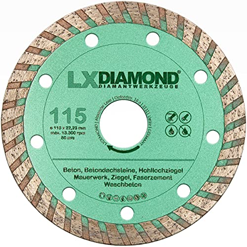 LXDIAMOND Diamant-Trennscheibe 115mm x 22,23mm Diamantscheibe Betonscheibe für Stein Beton Mauerwerk 115 mm passend für Winkelschleifer Mauernutfräsen Schlitzfräsen - in Premium Qualität von LXDIAMOND