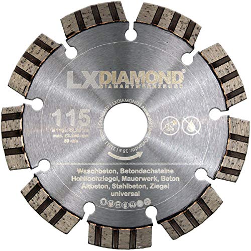 LXDIAMOND Diamant-Trennscheibe 115mm x 22,23mm Premium Laser Diamantscheibe Betonscheibe für Stein Beton Stahlbeton Universal passend für Steinsäge Trennschleifer Motorflex Fugenschneider 115 mm von LXDIAMOND