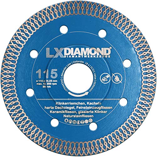 LXDIAMOND Diamant-Trennscheibe 115mm x 22,23mm Premium extra dünn 1,2mm Diamantscheibe für Fliesen Feinsteinzeug Keramik Naturstein geeignet für Akku Winkelschleifer 115 mm von LXDIAMOND