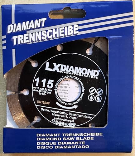 LXDIAMOND Diamant-Trennscheibe 115mm x 22,23mm - für Winkelschleifer Mauernutfräse Schlitzfräse - Diamantscheibe zum Trennen von Stein Beton Ziegel Mauerwerk - 115 mm Steinscheibe in Profi Qualität von LXDIAMOND