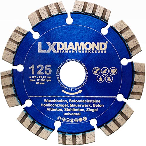 LXDIAMOND Diamant-Trennscheibe 125mm x 22,23mm - Diamantscheibe für Stein Beton Stahlbeton passend für Winkelschleifer Mauernutfräsen Schlitzfräsen - Betonscheibe - 125 mm in Premium Qualität von LXDIAMOND