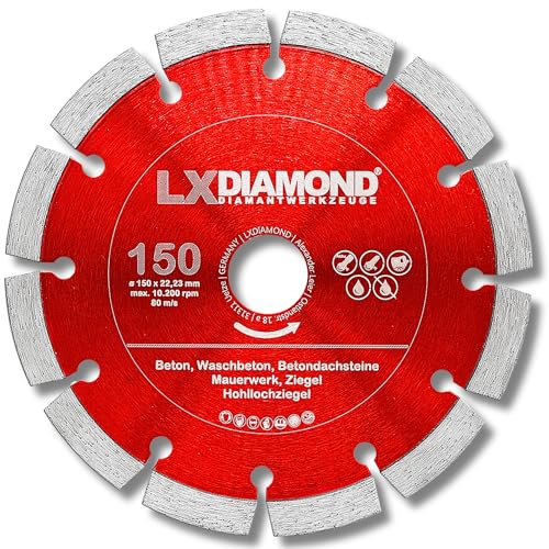 LXDIAMOND Diamant-Trennscheibe 150mm x 22,23mm - für Winkelschleifer Mauernutfräse Schlitzfräse - Diamantscheibe zum Trennen von Stein Beton Ziegel Mauerwerk - 150 mm Steinscheibe in Profi Qualität von LXDIAMOND