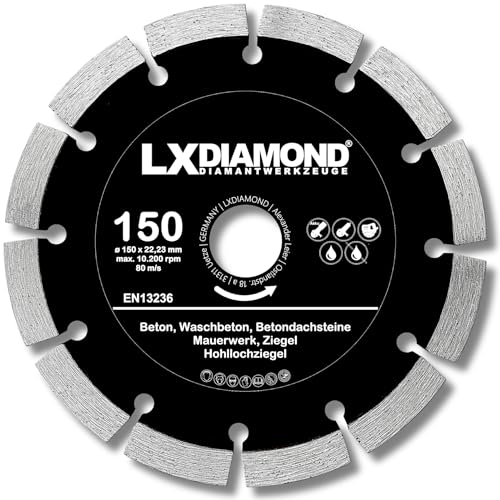 LXDIAMOND Diamant-Trennscheibe 150mm x 22,23mm - für Winkelschleifer Mauernutfräse Schlitzfräse - Diamantscheibe zum Trennen von Stein Beton Ziegel Mauerwerk - 150 mm Steinscheibe in Profi Qualität von LXDIAMOND