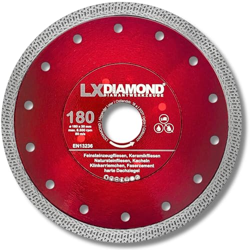 LXDIAMOND Diamant-Trennscheibe 180mm x 30,0mm Diamantscheibe für Feinsteinzeugfliesen Fliesen Natursteinfliesen extra dünn - Premium Trennscheibe 180 mm von LXDIAMOND