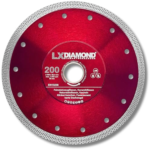 LXDIAMOND Diamant-Trennscheibe 200mm x 25,4mm Diamantscheibe für Feinsteinzeugfliesen Fliesen Natursteinfliesen extra dünn - Premium Trennscheibe 200 mm von LXDIAMOND