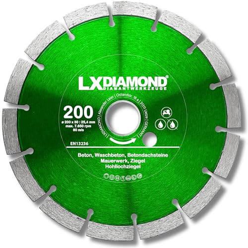 LXDIAMOND Diamant-Trennscheibe 200mm x 25,4mm - für Schneidetische, Brückensägen - Diamantscheibe zum Trennen von Stein, Beton, Ziegel, Mauerwerk - 200 mm Steinscheibe in Profi Qualität von LXDIAMOND