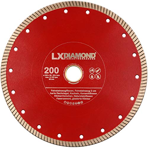 LXDIAMOND Diamant-Trennscheibe 200mm x 25,4mm ideal für den Dauereinsatz in 2-3cm Feinsteinzeug Terrassenplatten Feinsteinzeugfliesen Natursteinfliesen usw. Diamantscheibe 200 mm von LXDIAMOND