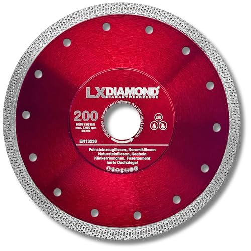 LXDIAMOND Diamant-Trennscheibe 200mm x 30,0mm Diamantscheibe für Feinsteinzeugfliesen Fliesen Natursteinfliesen extra dünn - Premium Trennscheibe 200 mm von LXDIAMOND