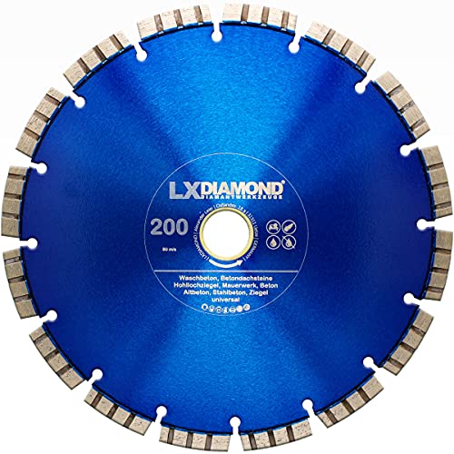 LXDIAMOND Diamant-Trennscheibe 200mm x 30,0mm Diamantscheibe - für Stein Beton Stahlbeton passend für Steinsägen Schneidetische Brückensägen - Betonscheibe 200 mm in Premium Qualität von LXDIAMOND