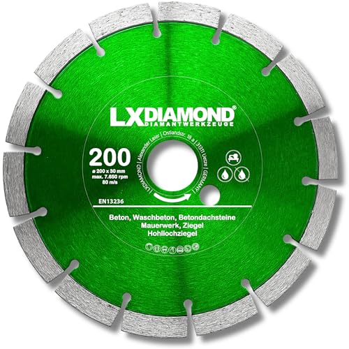 LXDIAMOND Diamant-Trennscheibe 200mm x 30,0mm - für Schneidetische, Brückensägen - Diamantscheibe zum Trennen von Stein, Beton, Ziegel, Mauerwerk - 200 mm Steinscheibe in Profi Qualität von LXDIAMOND