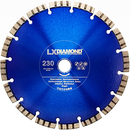 LXDIAMOND Diamant-Trennscheibe 230mm x 22,23mm Diamantscheibe für Stein Beton Stahlbeton Mauerwerk Waschbeton passend für Trennschleifer Winkelschleifer - Betonscheibe 230 mm in Premium Qualität von LXDIAMOND