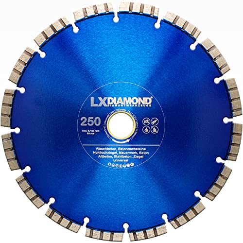 LXDIAMOND Diamant-Trennscheibe 250mm x 25,4mm Diamantscheibe - für Stein Beton Stahlbeton passend für Steinsägen Schneidetische Brückensägen - Betonscheibe 250 mm in Premium Qualität von LXDIAMOND