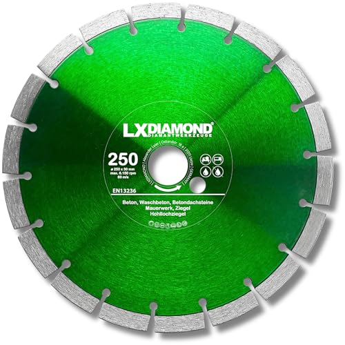 LXDIAMOND Diamant-Trennscheibe 250mm x 30,0mm - für Schneidetische, Brückensägen - Diamantscheibe zum Trennen von Stein, Beton, Ziegel, Mauerwerk - 250 mm Steinscheibe in Profi Qualität von LXDIAMOND