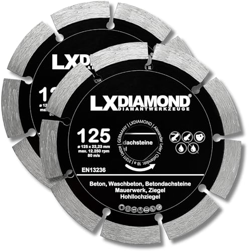 LXDIAMOND Diamant-Trennscheibe 2x 125mm x 22,23mm - für Winkelschleifer Mauernutfräse Schlitzfräse - Diamantscheibe zum Trennen von Stein Beton Ziegel Mauerwerk - 125 mm Steinscheibe in Profi Qualität von LXDIAMOND