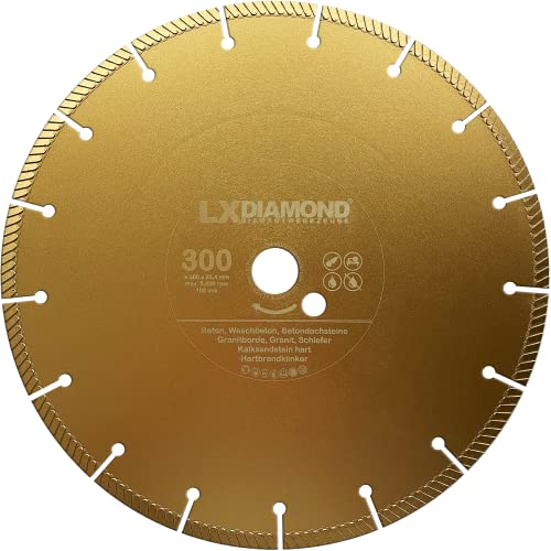 LXDIAMOND Diamant-Trennscheibe 300mm x 25,4mm - geeignet für Beton Granitborde Granit Hartbrandklinker Kalksandstein hart - Diamantscheibe 300 mm in Premium Qualität von LXDIAMOND