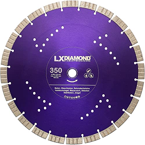 LXDIAMOND Diamant-Trennscheibe 350mm x 20,0mm - Segmente 15mm - passend für Beton Stahlbeton Waschbeton Universal - Diamantscheibe für Trennjäger 350 mm - in Premium Qualität von LXDIAMOND