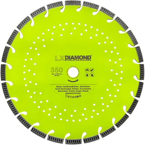 LXDIAMOND Diamant-Trennscheibe 350mm x 20,0mm - perfekt geeignet für Beton Stahlbeton Klinker Granit Hartbrandklinker Natursteine Kunststeine - Laser Diamantscheibe 350 mm in Premium Qualität von LXDIAMOND