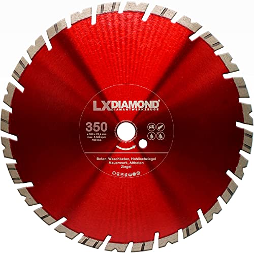 LXDIAMOND Diamant-Trennscheibe 350mm x 25,4mm Premium TURBO 15mm Segment für Beton Stahlbeton Ziegel passend für Schneidetisch Steinsäge Motorflex Diamantscheibe 350 mm in Premium Qualität von LXDIAMOND