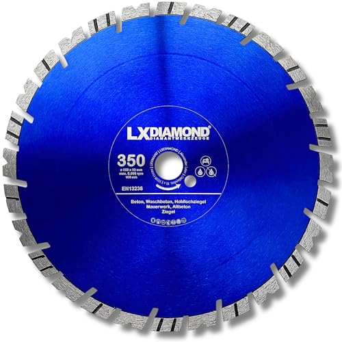 LXDIAMOND Diamant-Trennscheibe 350mm x 30,0mm für Trennschleifer, Tischsäge - 350 mm Diamantscheibe für Beton, Waschbeton, Granitborde, Altbeton, Stahlbeton - Betontrennscheibe in Premium Qualität von LXDIAMOND