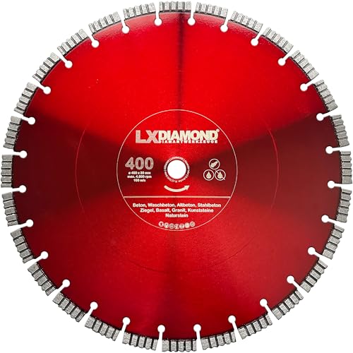 LXDIAMOND Diamant-Trennscheibe 400mm x 20,0mm - Diamantscheibe für Naturstein Kunststeine Beton Hartgestein - passend für Motorflex, Benzintrenner, Trennjäger - 400 mm in Premium Qualität von LXDIAMOND