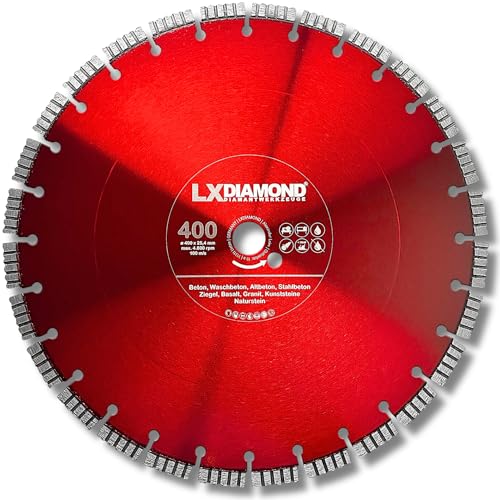 LXDIAMOND Diamant-Trennscheibe 400mm x 25,4mm - Diamantscheibe für Stahlbeton Naturstein Kunststeine Beton Hartgestein - passend für Schneidetische, Trennjäger - 400 mm in Premium Qualität von LXDIAMOND