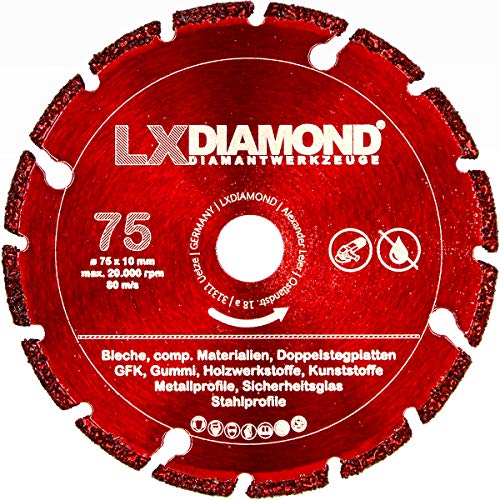 LXDIAMOND Diamant-Trennscheibe 75mm x 10mm Diamantscheibe für Sicherheitsglas Metall Eisen Holz Kunststoff Multi passend für BOSCH GWS 12V Professional Akku Winkelschleifer 76mm von LXDIAMOND