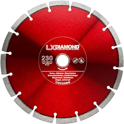 LXDIAMOND Diamanttrennscheibe 230mm x 22,23mm für Beton, Stahlbeton, Waschbeton, Stein uvm. - Diamantscheibe in Premium Qualität für Winkelschleifer 230 mm von LXDIAMOND