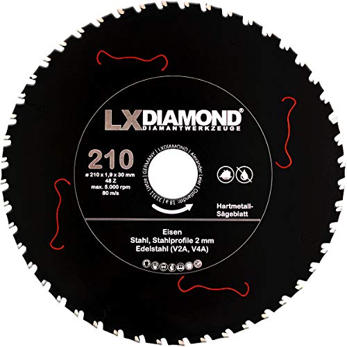 LXDIAMOND Hartmetall Sägeblatt 210mm x 30,0mm Z48 für Eisen Stahl Edelstahl V2A V4A Stahlprofile Bleche Stahl Kreissägeblatt passend für Kappsägen Handkreissägen Metall-Trennsägen Tischsägen 210x30 von LXDIAMOND