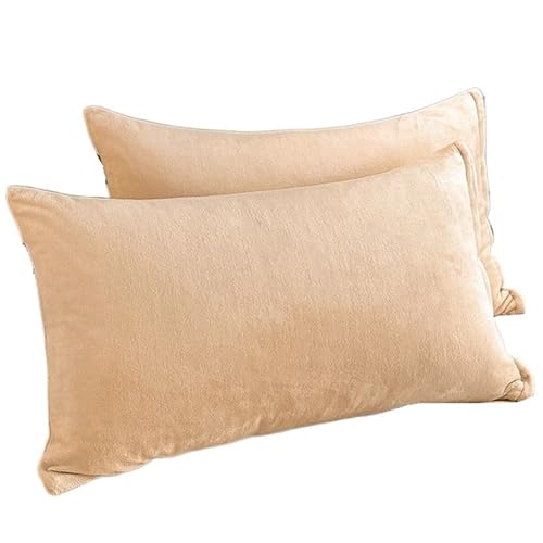 LXFIUO Plüsch Kissenbezug Samtstoff-Kissenbezug, Bequeme Bettwäsche, Schlafkissenbezug, einfarbig, Winter-Warmer Flanell-Kissenbezug Für Schlafzimmer(Apricot,50x70cm 2pc) von LXFIUO