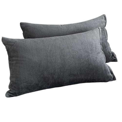 LXFIUO Plüsch Kissenbezug Samtstoff-Kissenbezug, Bequeme Bettwäsche, Schlafkissenbezug, einfarbig, Winter-Warmer Flanell-Kissenbezug Für Schlafzimmer(Gray1,40x60cm 2pc) von LXFIUO