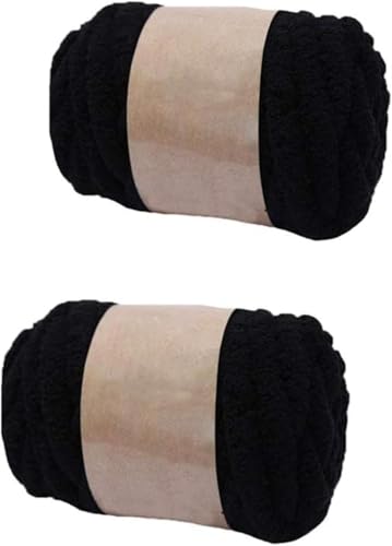 2 Packungen super grobes Chenille-Garn zum Stricken und Häkeln, Deckengarn, DIY, gepolsterte Mütze, Schal, Decke, Puppenteppich, Tasche, Mütze, Kissen, Katzenbett, Schwarz von LXGSGDSG