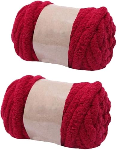 2 Packungen super grobes Chenille-Garn zum Stricken und Häkeln, Deckengarn, DIY, gepolsterte Mütze, Schal, Decke, Puppenteppich, Tasche, Mütze, Kissen, Katzenbett, Weinrot von LXGSGDSG