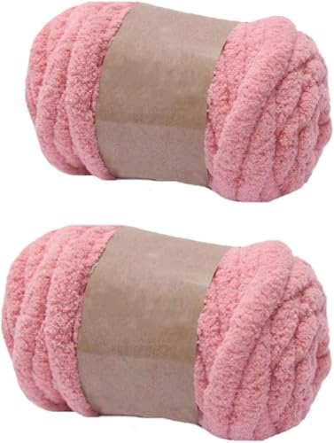 2 Packungen super grobes Chenille-Garn zum Stricken und Häkeln, Deckengarn, DIY, gepolsterte Mütze, Schal, Decke, Puppenteppich, Tasche, Mütze, Kissen, Katzenbett (Blush Pink) von LXGSGDSG