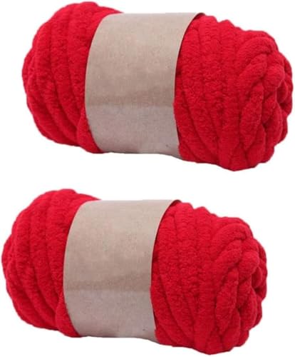 2 Packungen super grobes Chenille-Garn zum Stricken und Häkeln, Deckengarn, DIY, gepolsterte Mütze, Schal, Decke, Puppenteppich, Tasche, Mütze, Kissen, Katzenbett (Dunkelrot) von LXGSGDSG