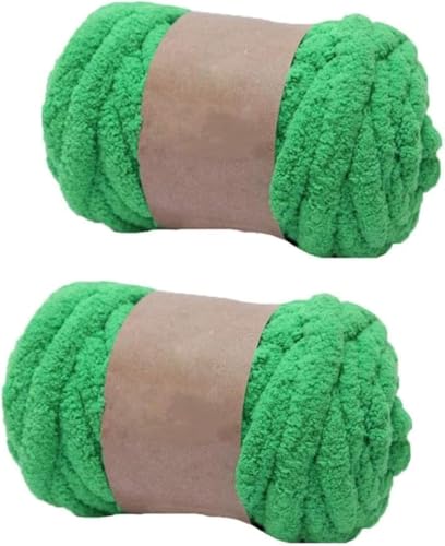 2 Packungen super grobes Chenille-Garn zum Stricken und Häkeln, Deckengarn, DIY, gepolsterte Mütze, Schal, Decke, Puppenteppich, Tasche, Mütze, Kissen, Katzenbett (Grasgrün) von LXGSGDSG