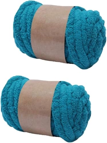 2 Packungen super grobes Chenille-Garn zum Stricken und Häkeln, Deckengarn, DIY, gepolsterte Mütze, Schal, Decke, Puppenteppich, Tasche, Mütze, Kissen, Katzenbett (Jeansblau) von LXGSGDSG