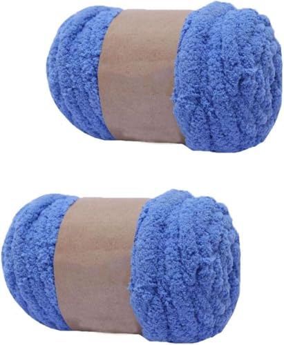 2 Packungen super grobes Chenille-Garn zum Stricken und Häkeln, Deckengarn, DIY, gepolsterte Mütze, Schal, Decke, Puppenteppich, Tasche, Mütze, Kissen, Katzenbett (Königsblau) von LXGSGDSG