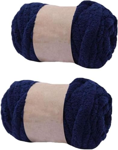 2 Packungen super grobes Chenille-Garn zum Stricken und Häkeln, Deckengarn, DIY, gepolsterte Mütze, Schal, Decke, Puppenteppich, Tasche, Mütze, Kissen, Katzenbett (Marineblau) von LXGSGDSG