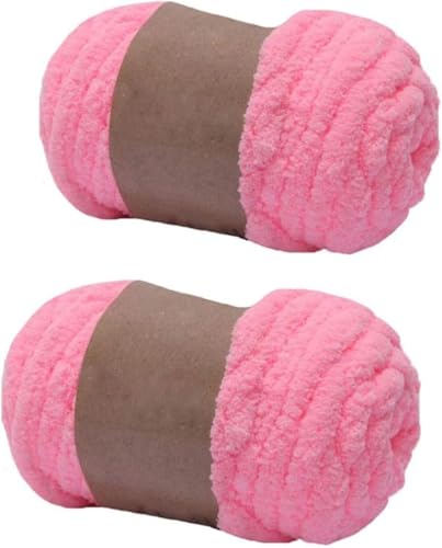 2 Packungen super grobes Chenille-Garn zum Stricken und Häkeln, Deckengarn, DIY, gepolsterte Mütze, Schal, Decke, Puppenteppich, Tasche, Mütze, Kissen, Katzenbett (Rosa) von LXGSGDSG