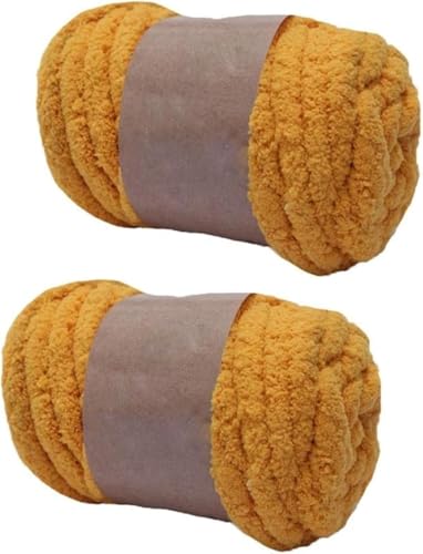 2 Packungen super grobes Chenille-Garn zum Stricken und Häkeln, Deckengarn, DIY, gepolsterte Mütze, Schal, Decke, Puppenteppich, Tasche, Mütze, Kissen, Katzenbett (Senf) von LXGSGDSG