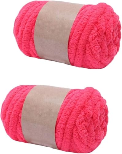 2 Packungen super grobes Chenille-Garn zum Stricken und Häkeln, Deckengarn, DIY, gepolsterte Mütze, Schal, Decke, Puppenteppich, Tasche, Mütze, Kissen, Katzenbett (Wassermelonenrot) von LXGSGDSG